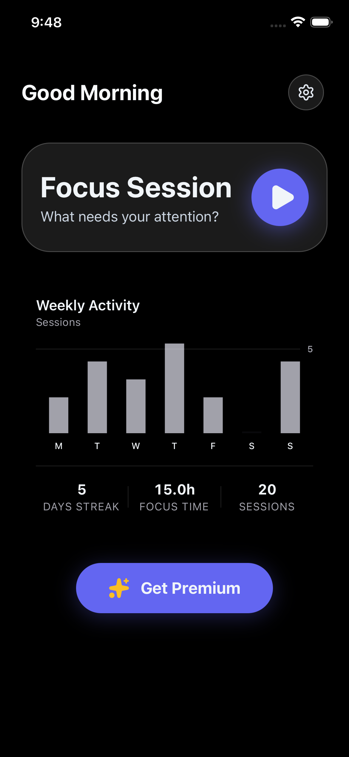 Home Screen with Session History